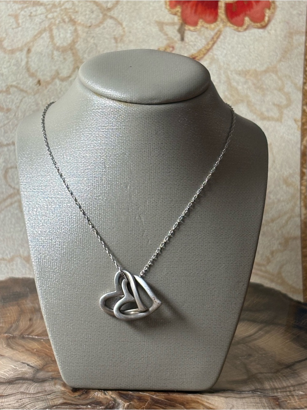 Sterling Silver Double Heart Pendant on Sterling Silver Chain